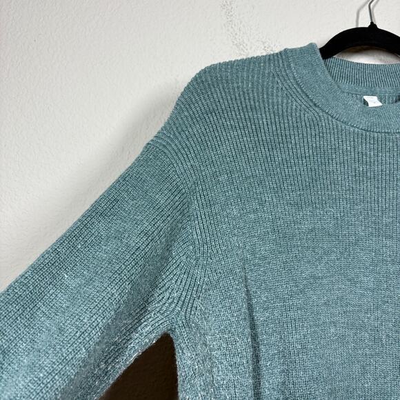 Lululemon 4 Crew Neck Sweater Green Merino Wool Cotton Blend Ribbed Long Sleeves - Picture 3 of 8